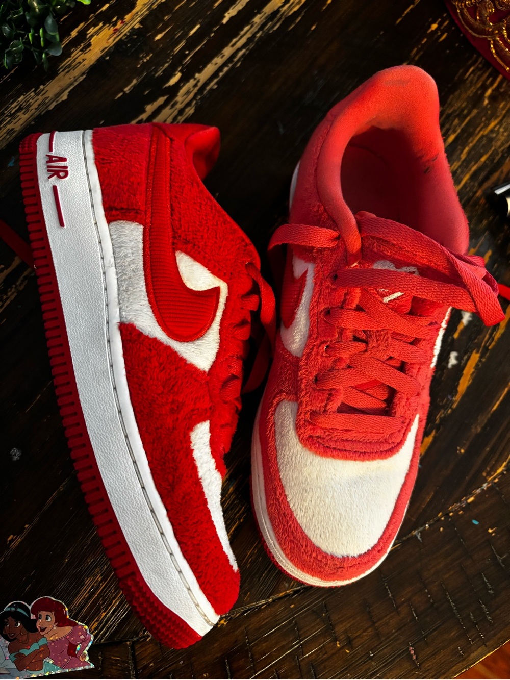Red and White Nike Air Force 1 Sneakers